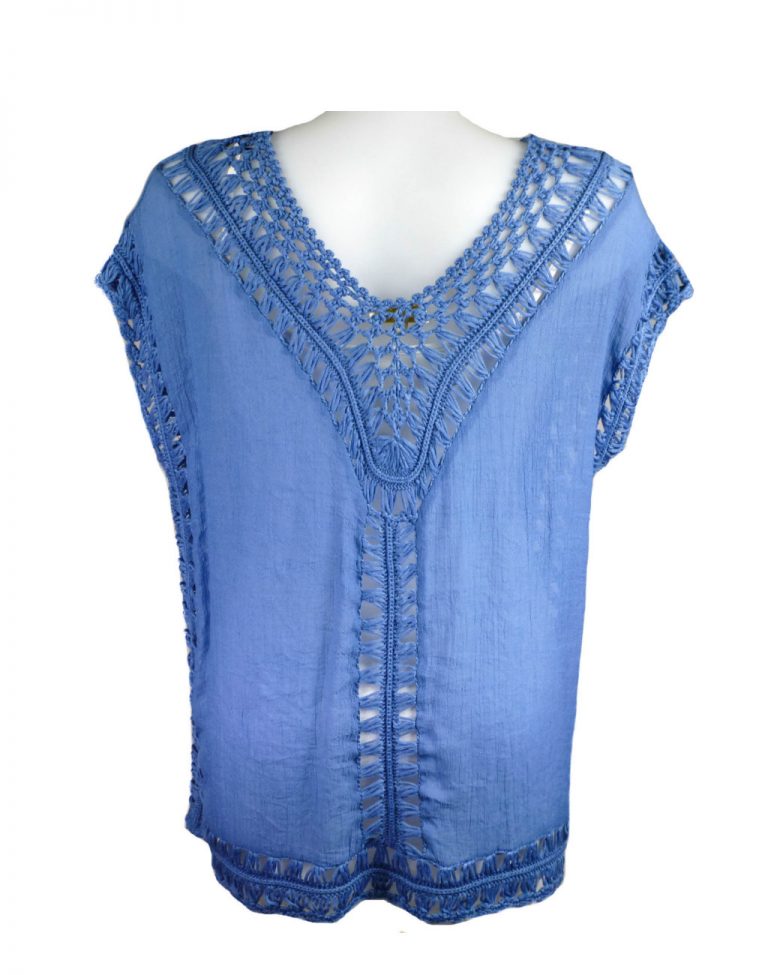 Giuliana Blue Floral Italian Linen Summer Top