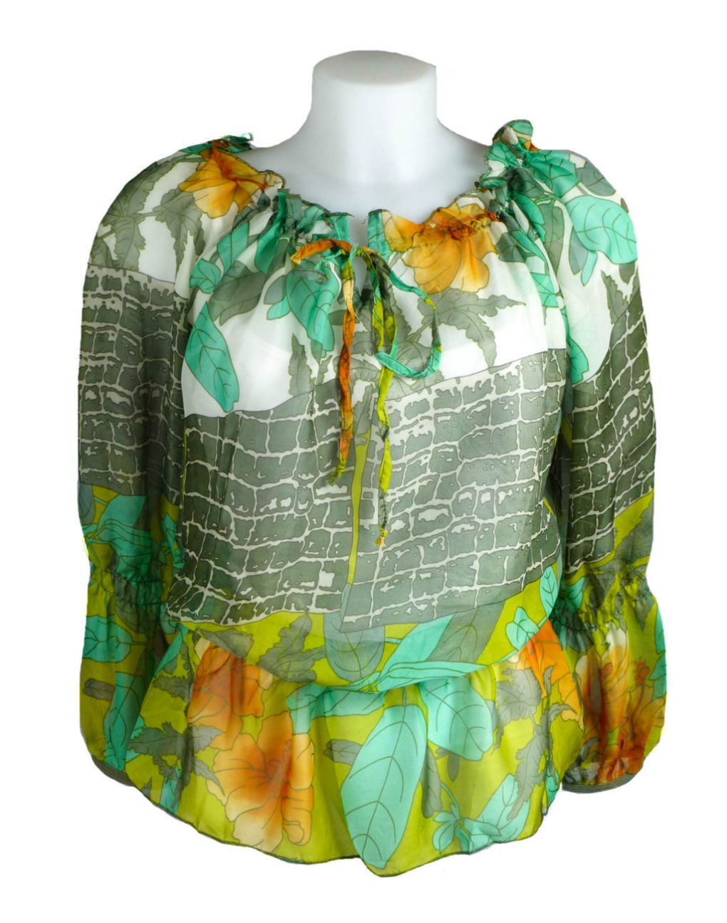 LULU H Green and Grey Gypsy Style Top