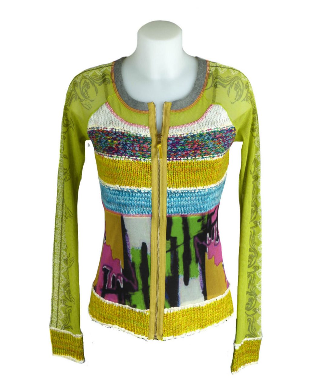 LULU-H Green Vertical Print French Style Top