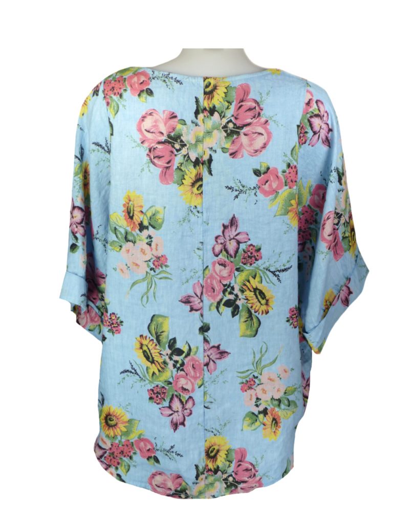 Karla Blue Floral Linen Top