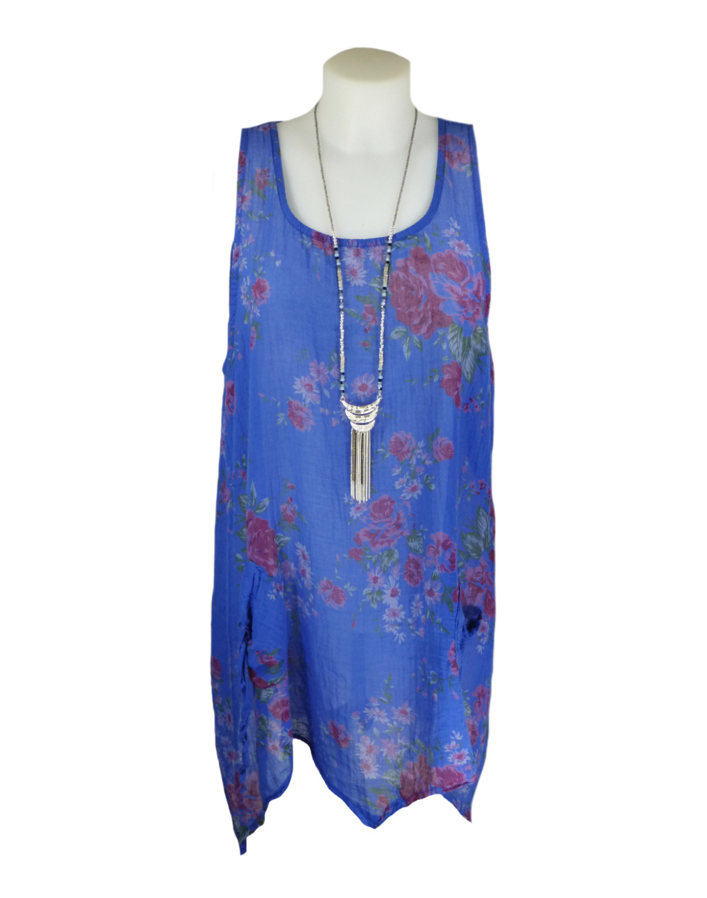 Giuliana Royal Blue Floral Tunic Top - Fashion Fix Online