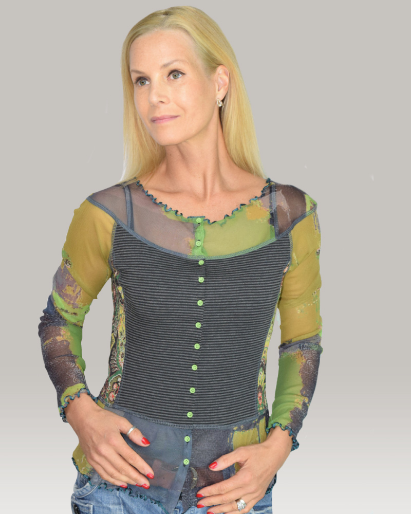 lulu-h dark grey and green french style top