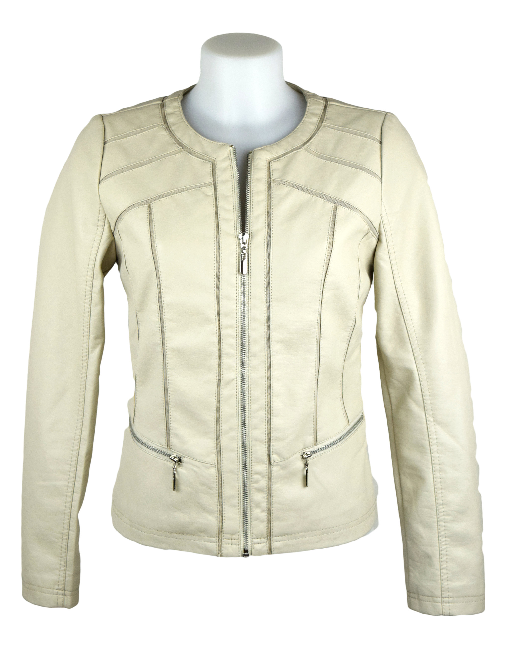 Escandelle Paris Round Neck Faux Leather Beige Jacket Fashion Fix Escandelle Paris Round Neck Faux Leather Beige Jacket Fashion Fix