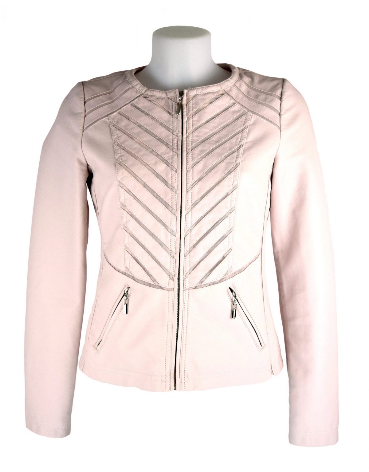 Escandelle Paris Round Neck Faux Leather Light Pink Jacket - Fashion ...
