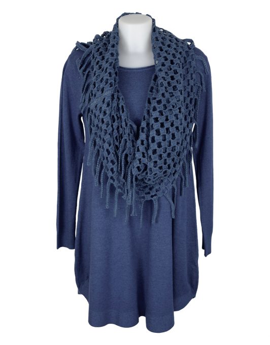 Italian-dress-blue-with-holey-scarf-snood