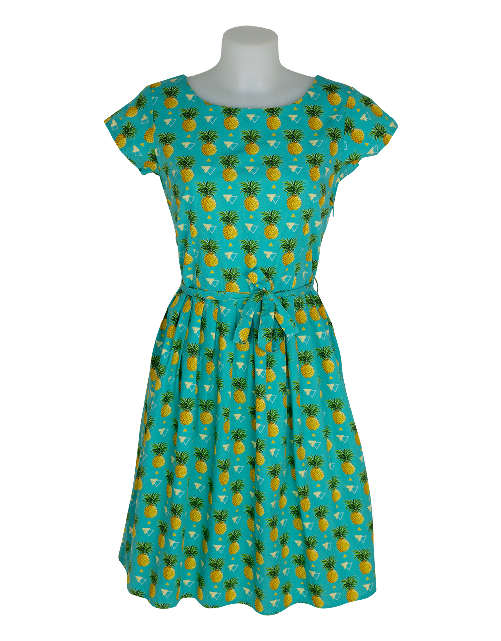 Run&Fly Teal Dress with Repeat Triangle & Pineapple Print