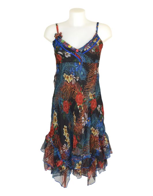 Sensations Pour Elle Black Floral & Feather Midi Dress One Size