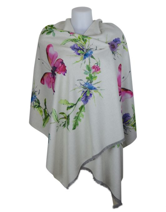 Luxury Stylish Cashmere Mix Ivory Floral Shawl