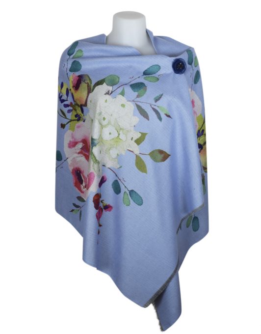 Luxury Stylish Cashmere Mix Blue Floral Shawl