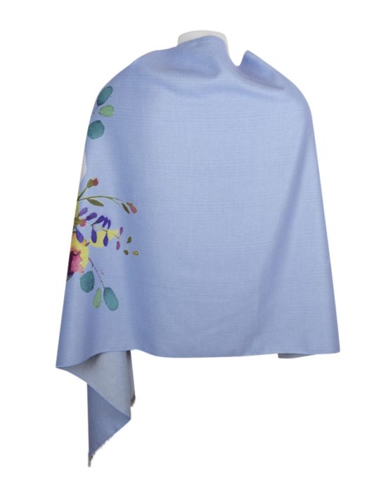 Luxury Stylish Cashmere Mix Blue Floral Shawl2