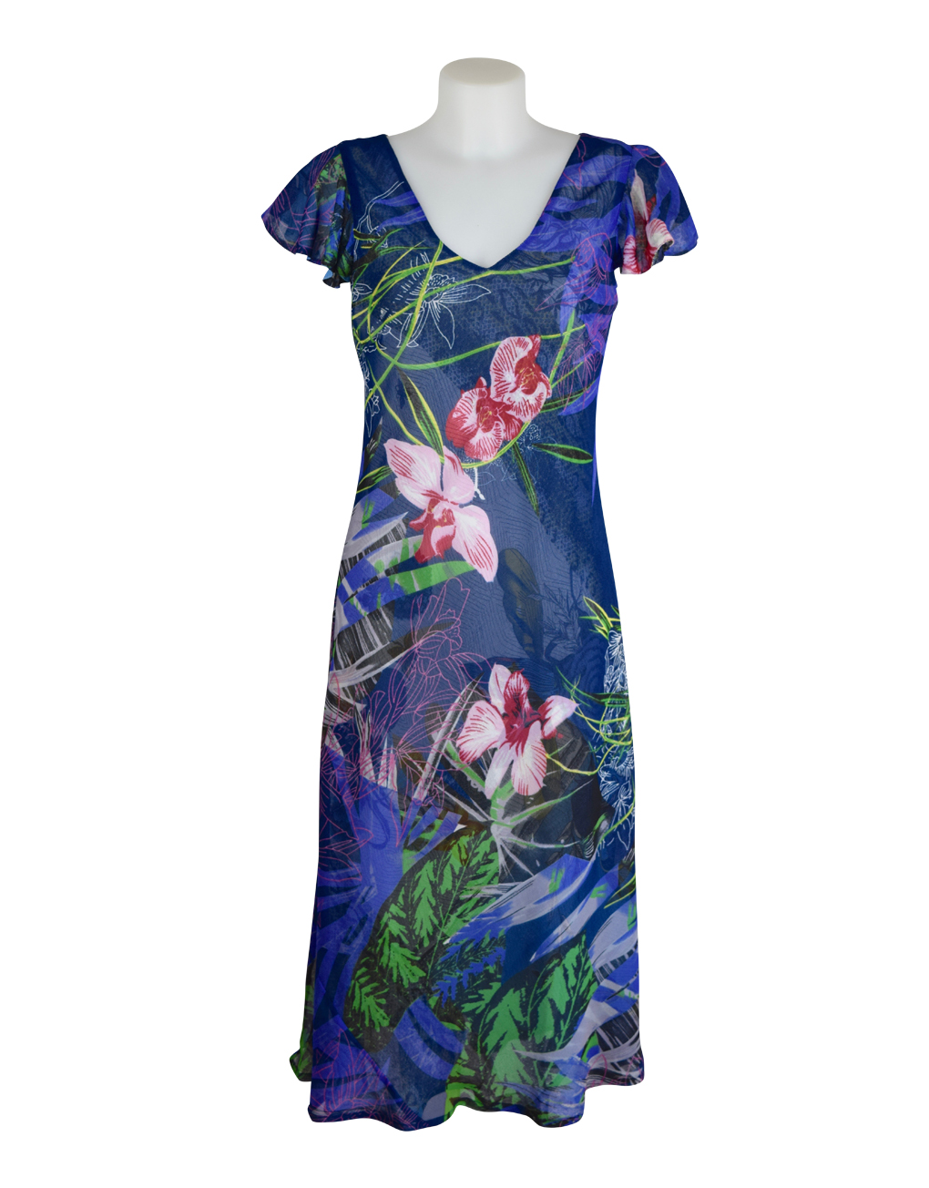 Paramour Reversible Dress Cap Sleeve Blue With Pink Flower1