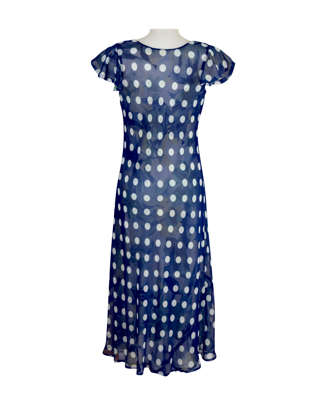 0791 Paramour Reversible 2 In 1 Capped Sleeve Dress Navy & White Polka Dot / Floral C