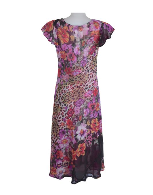 Paramour Reversible 2 In 1 Capped Sleeve Dress Pink Abstract / Leopard Floral D