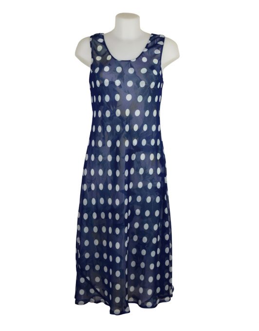Paramour Reversible 2 In 1 Sleeveless Dress Navy & White Polka Dot / Floral L A