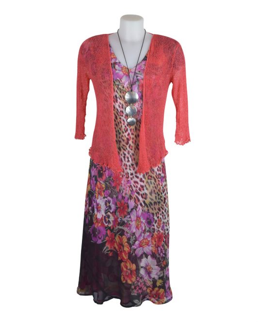 Paramour Reversible 2 In 1 Capped Sleeve Dress Pink Abstract / Leopard Floral E