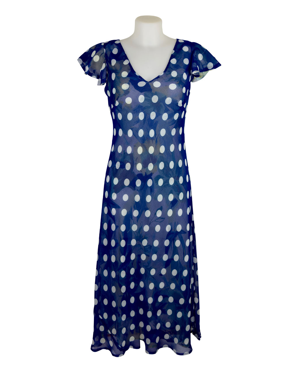 Paramour Reversible 2 In 1 Capped Sleeve Dress Navy & White Polka Dot / Floral A