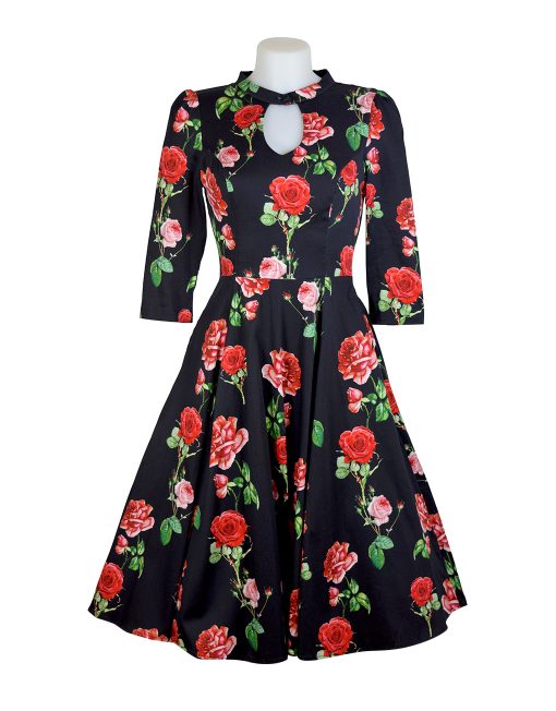 red rose print dress