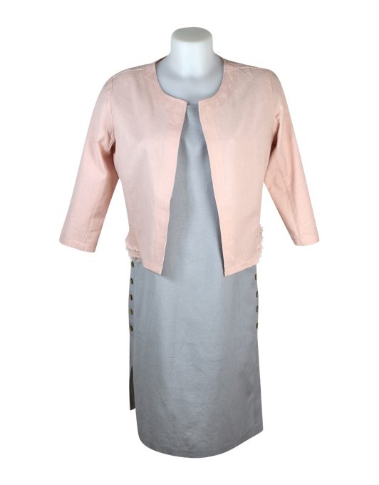 Alice Collins Kylie Dress Cool Steel Front 024S070 & Grace Jacket Dark Pink 024S076