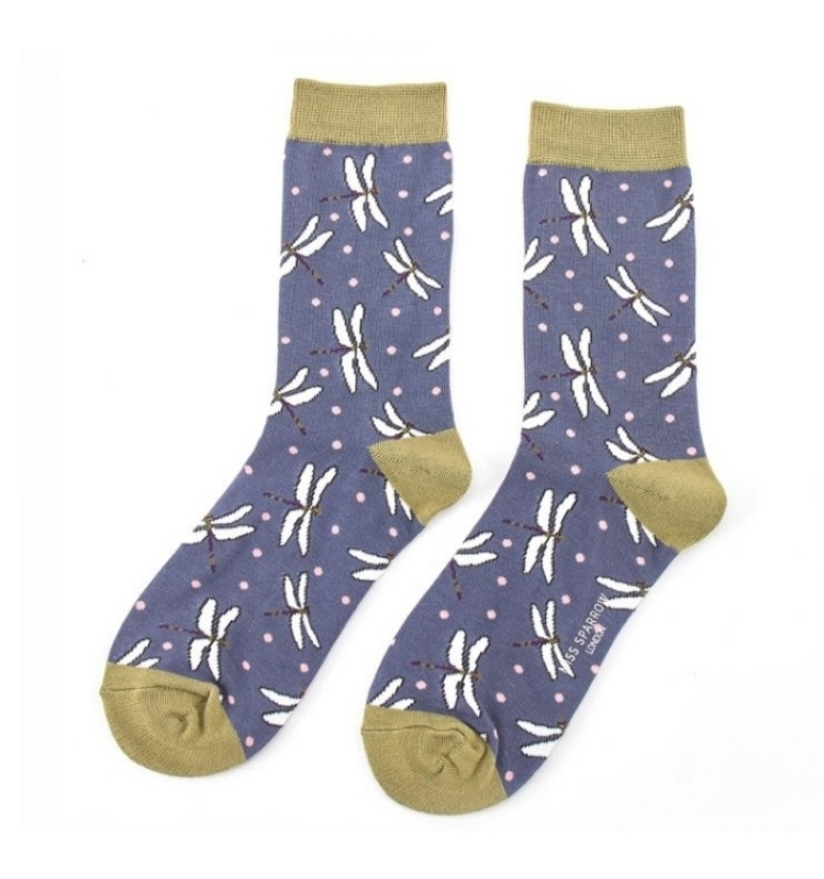 Miss Sparrow Dragonfly Socks Navy - Fashion Fix Online