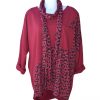 Fashion Fix Italian Leopard Print Cotton Top With Scarf Wine