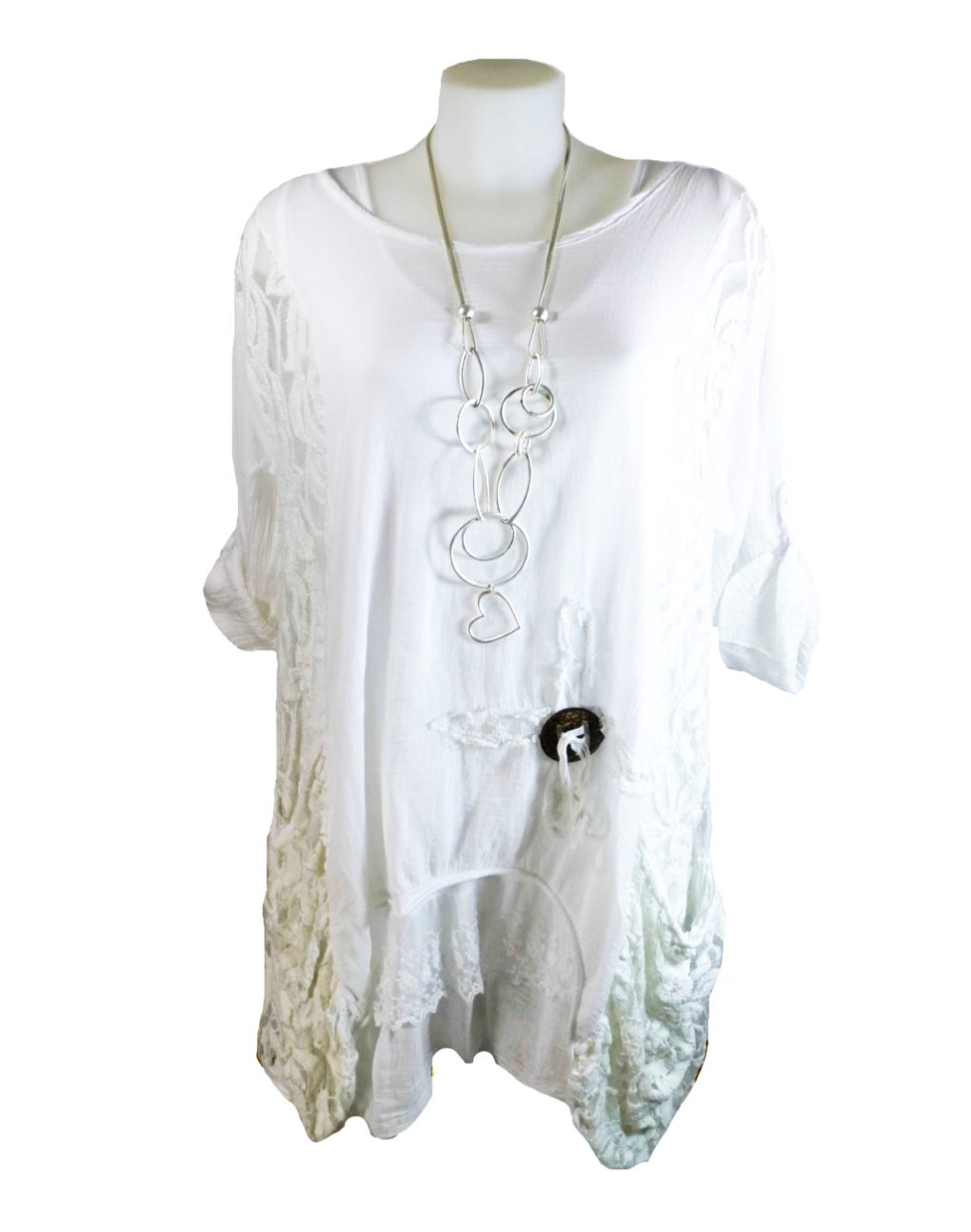 Womens White Italian Style Plus Size Tunic Top